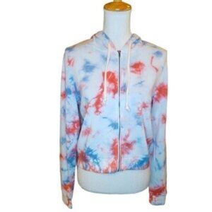 Alternative Eco Fabric Tie Dye Cropped Hoodie Sweatshirt Blue Size Medium